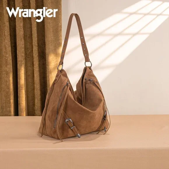 Wrangler Large Hobo Purses and Handbags for Women with Buckle and Fringe Zipper